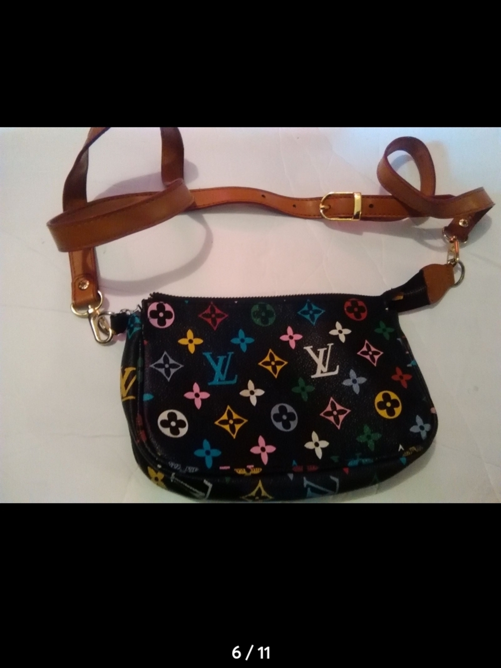 Multicolor Monogram Crossbody Bag with Brown Strap#damage On Strap